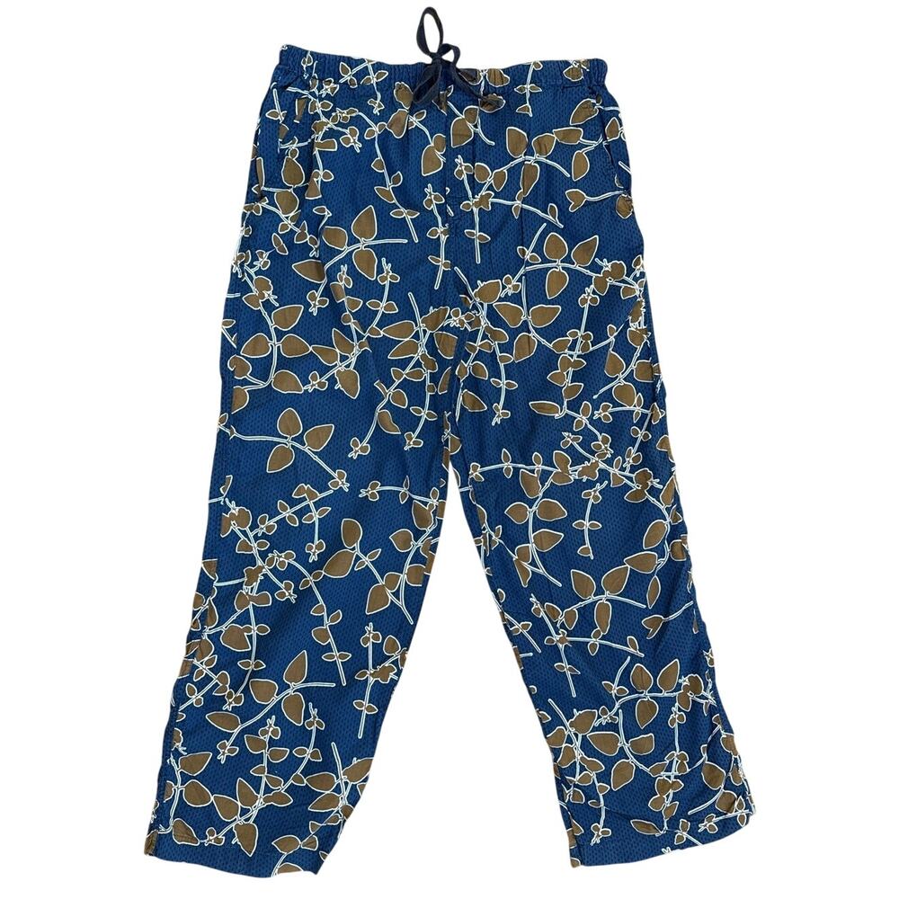 Peter Alexander Casual 100% Cotton Pants in Blue & Gold Vine Print Size Large